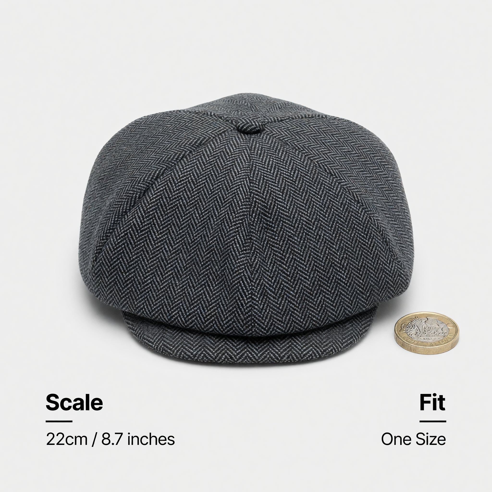 Peaky Blinders Style Flat Cap - Grey Herringbone