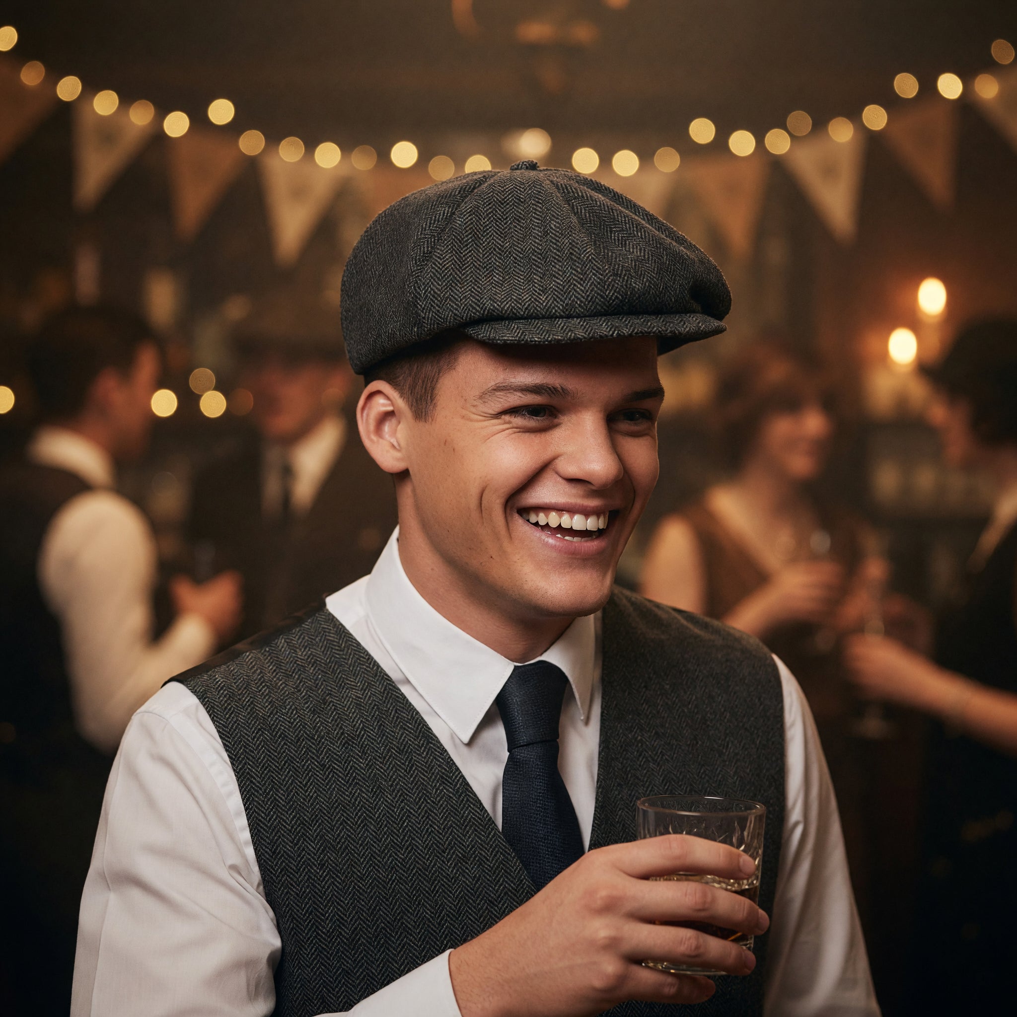 Peaky Blinders Style Flat Cap - Grey Herringbone