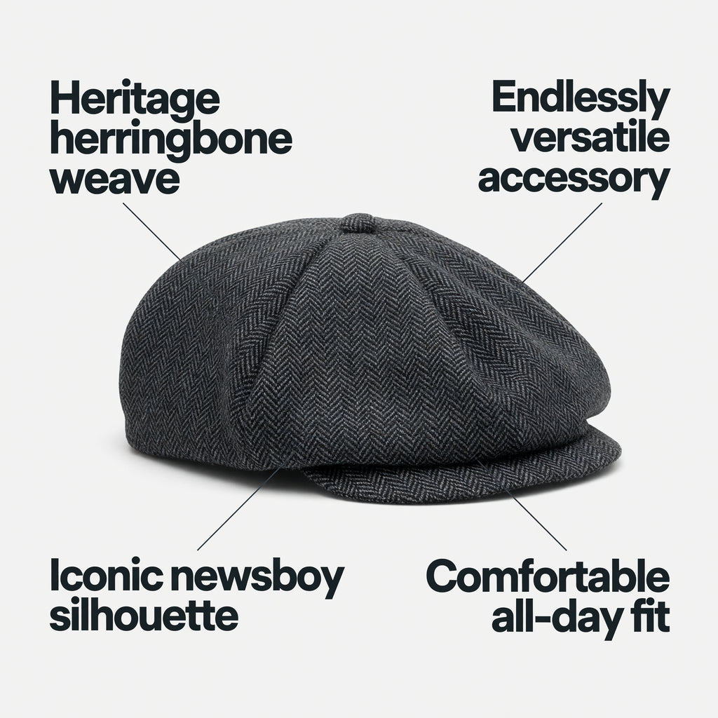 Peaky Blinders Style Flat Cap - Grey Herringbone – product image 2