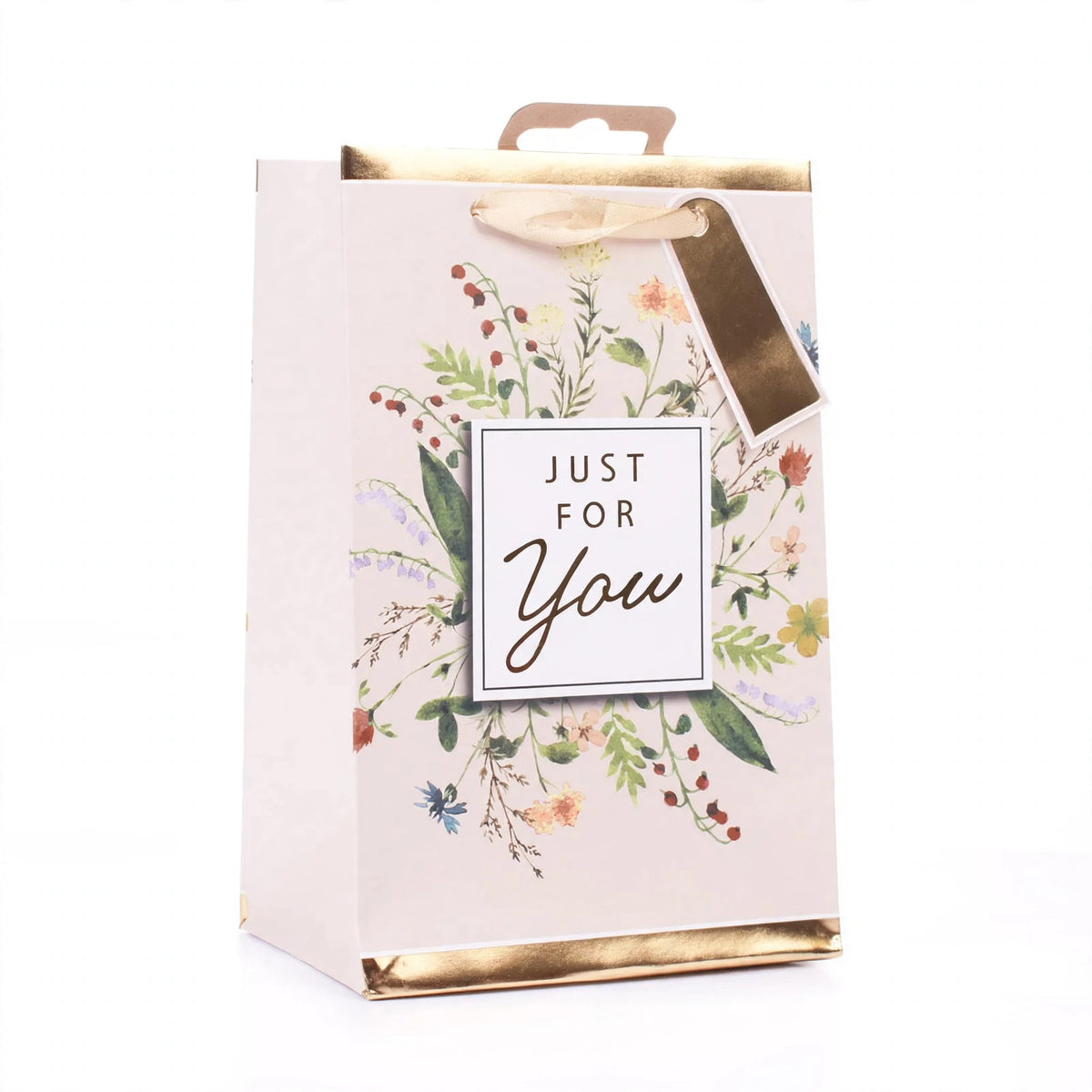 Small gift bag with multi-coloured flowers design for perfume or aftershave bottles