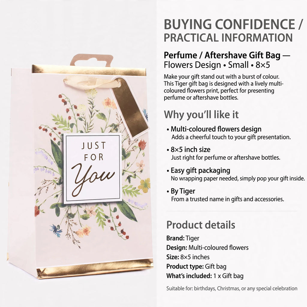Gift bag sized 8x5 inches suitable for perfume or aftershave bottles from Tiger