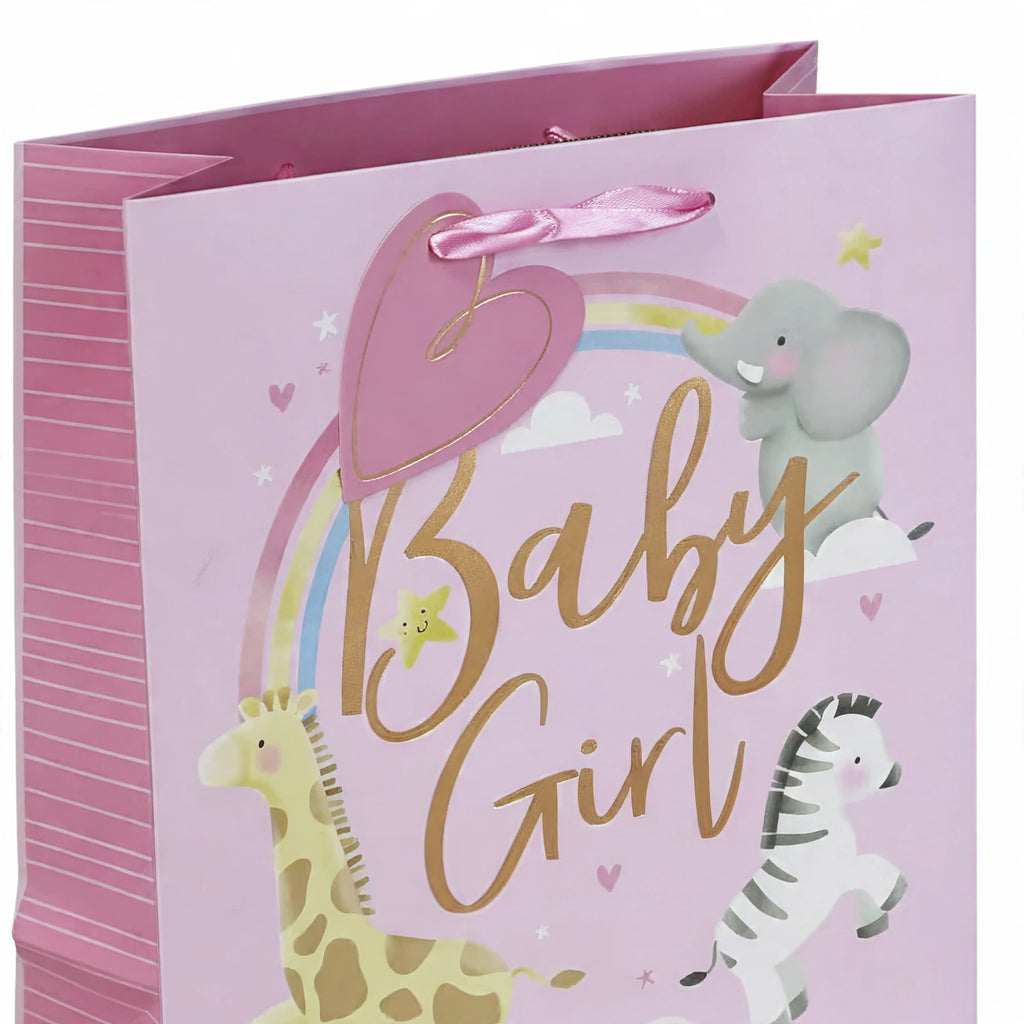 Close-up view of the pink medium gift bag showing its color and size