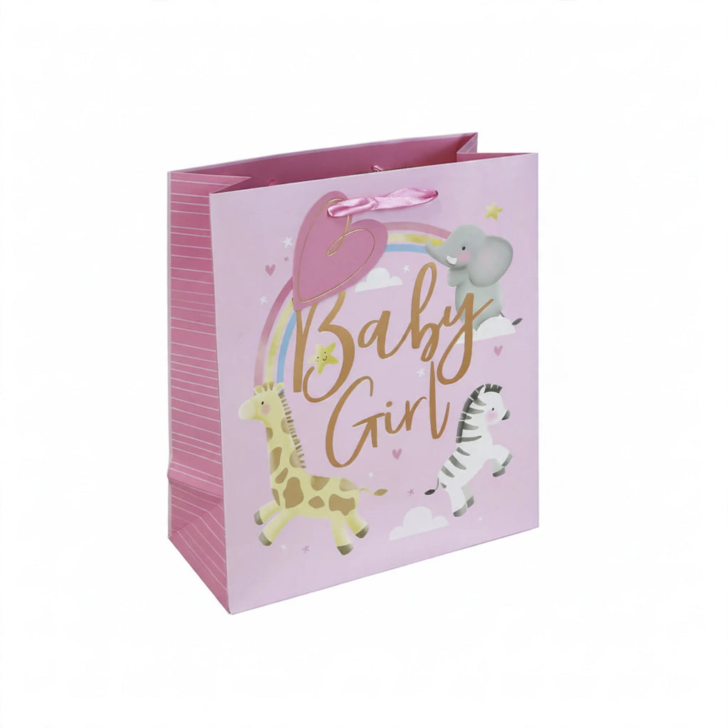 Pink Baby Girl Medium Gift Bag with classic pink finish