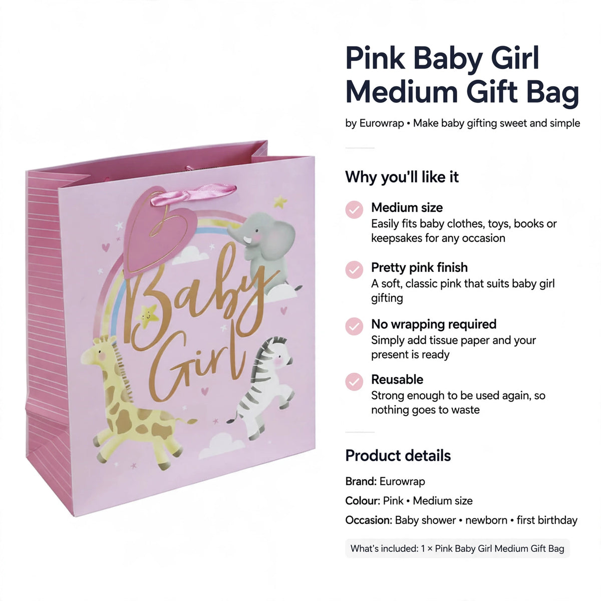 Medium size gift bag suitable for baby clothes, toys, books, or keepsakes