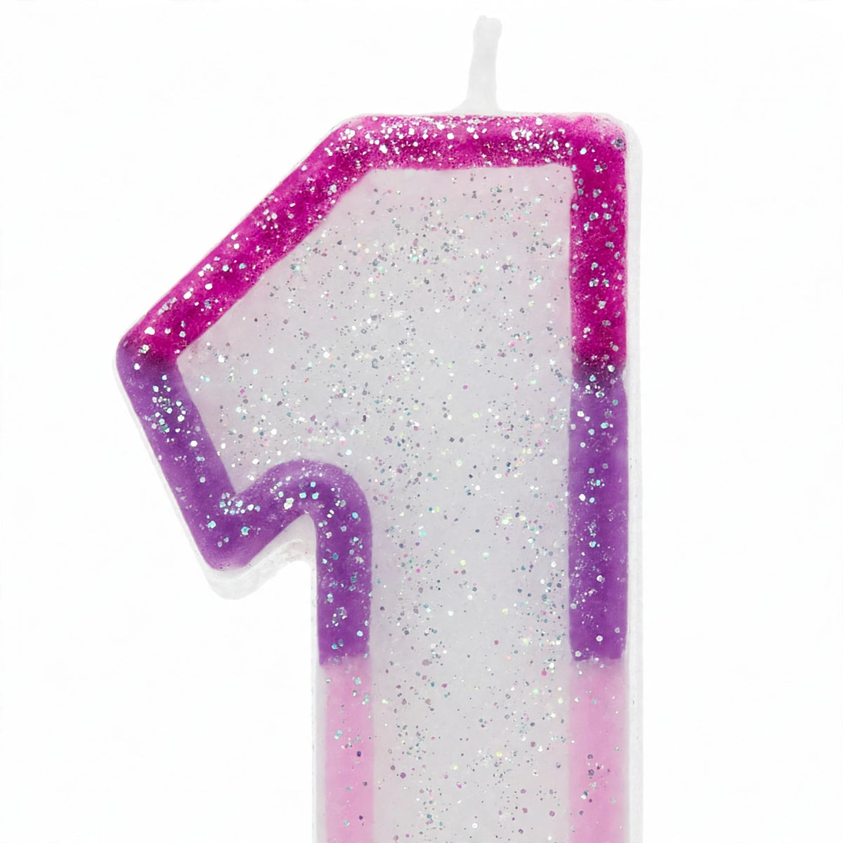 Close-up view of Pink Glitter Number 1 Birthday Candle showing glitter detail