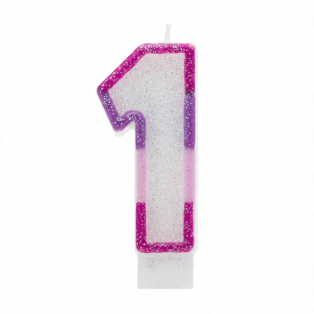 Pink Glitter Number 1 Birthday Candle with hot pink glitter border