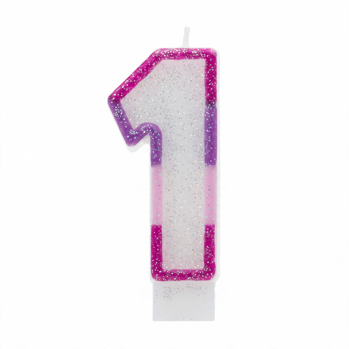 Pink Glitter Number 1 Birthday Candle with hot pink glitter border