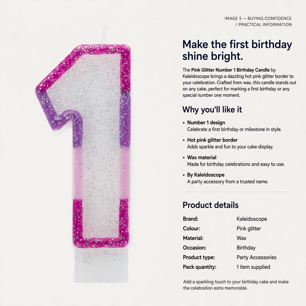 Pink Glitter Number 1 Birthday Candle made from wax for birthday celebrations