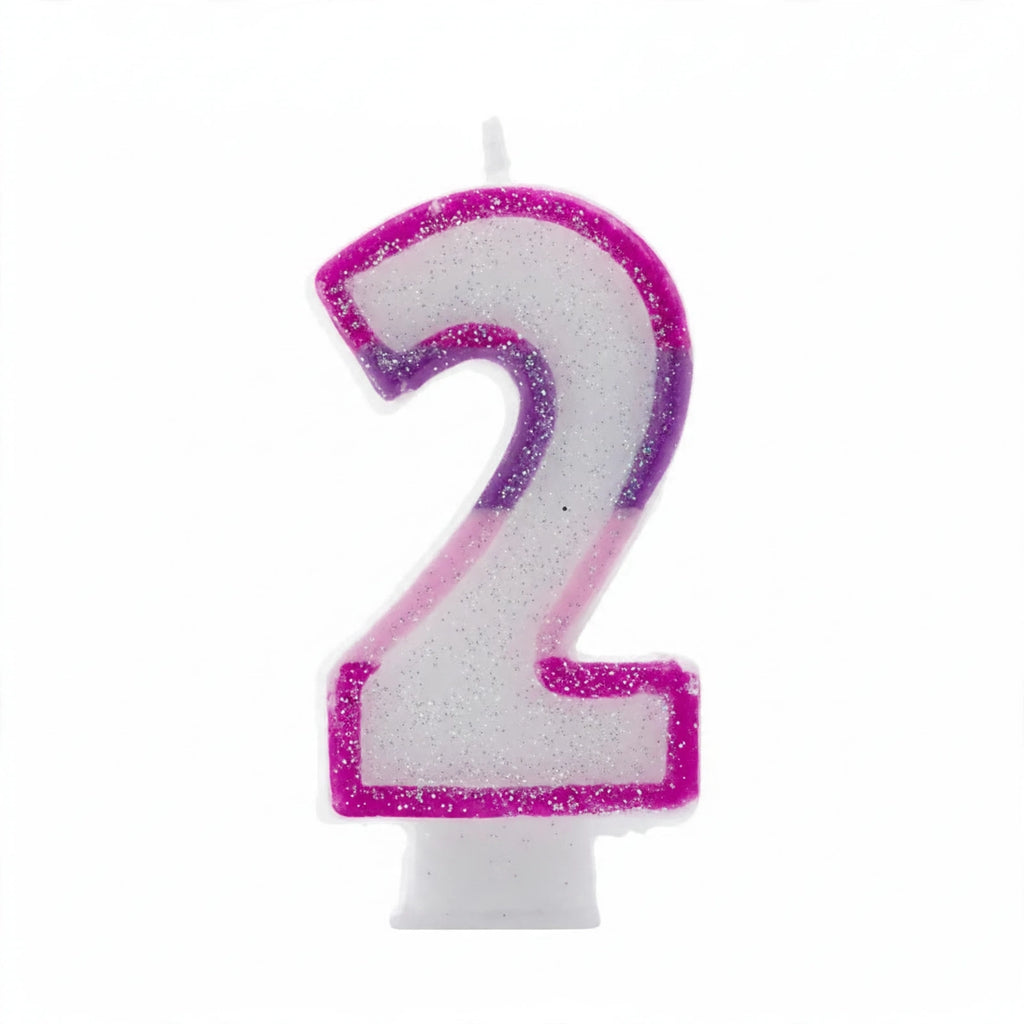 Pink Glitter Number 2 Birthday Candle with hot pink glitter border