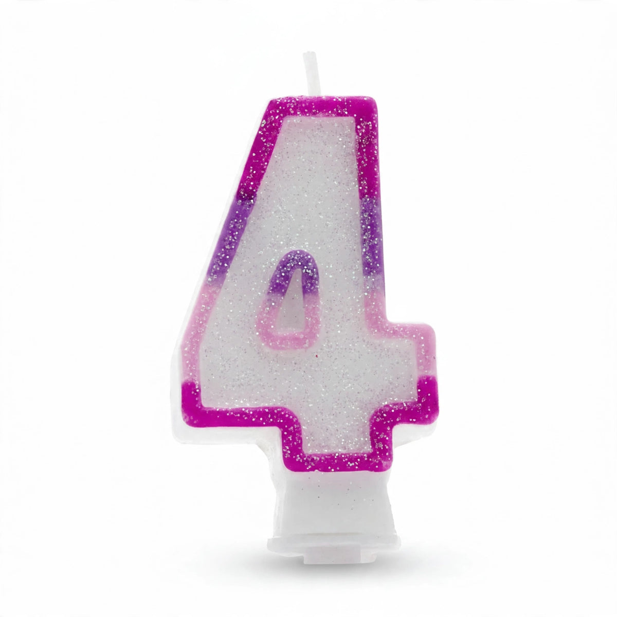 Pink Glitter Number 4 Birthday Candle with hot pink glitter border and soft lavender numeral