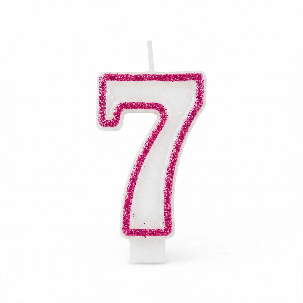 Pink Glitter Number 7 Birthday Candle with glitter finish