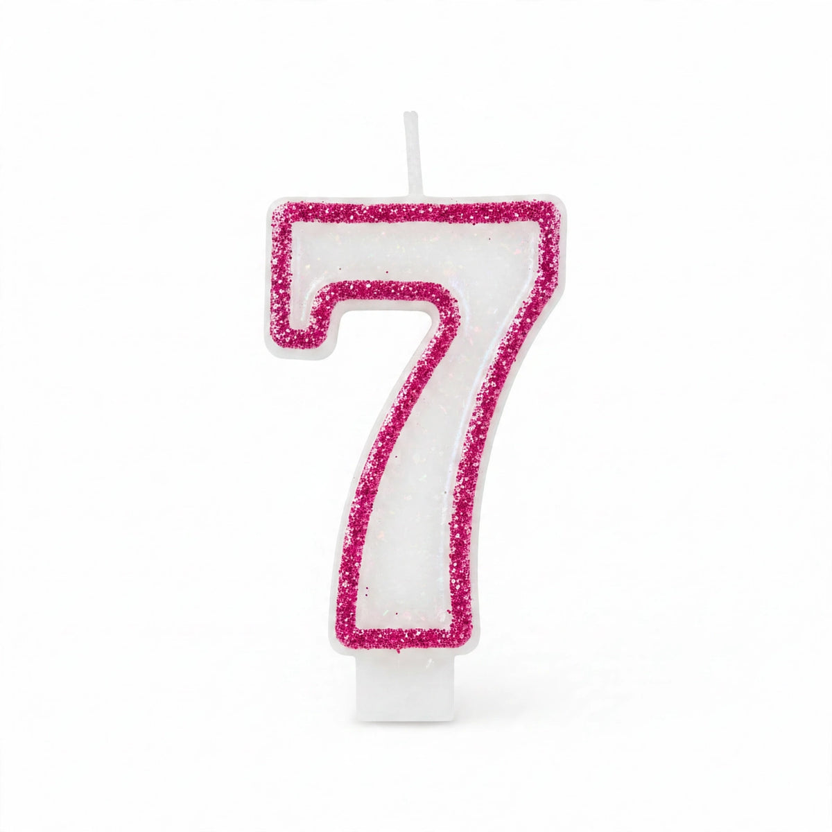 Pink Glitter Number 7 Birthday Candle with glitter finish