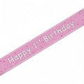 Pink Glitz Happy 1st Birthday prismatic foil banner 9ft long