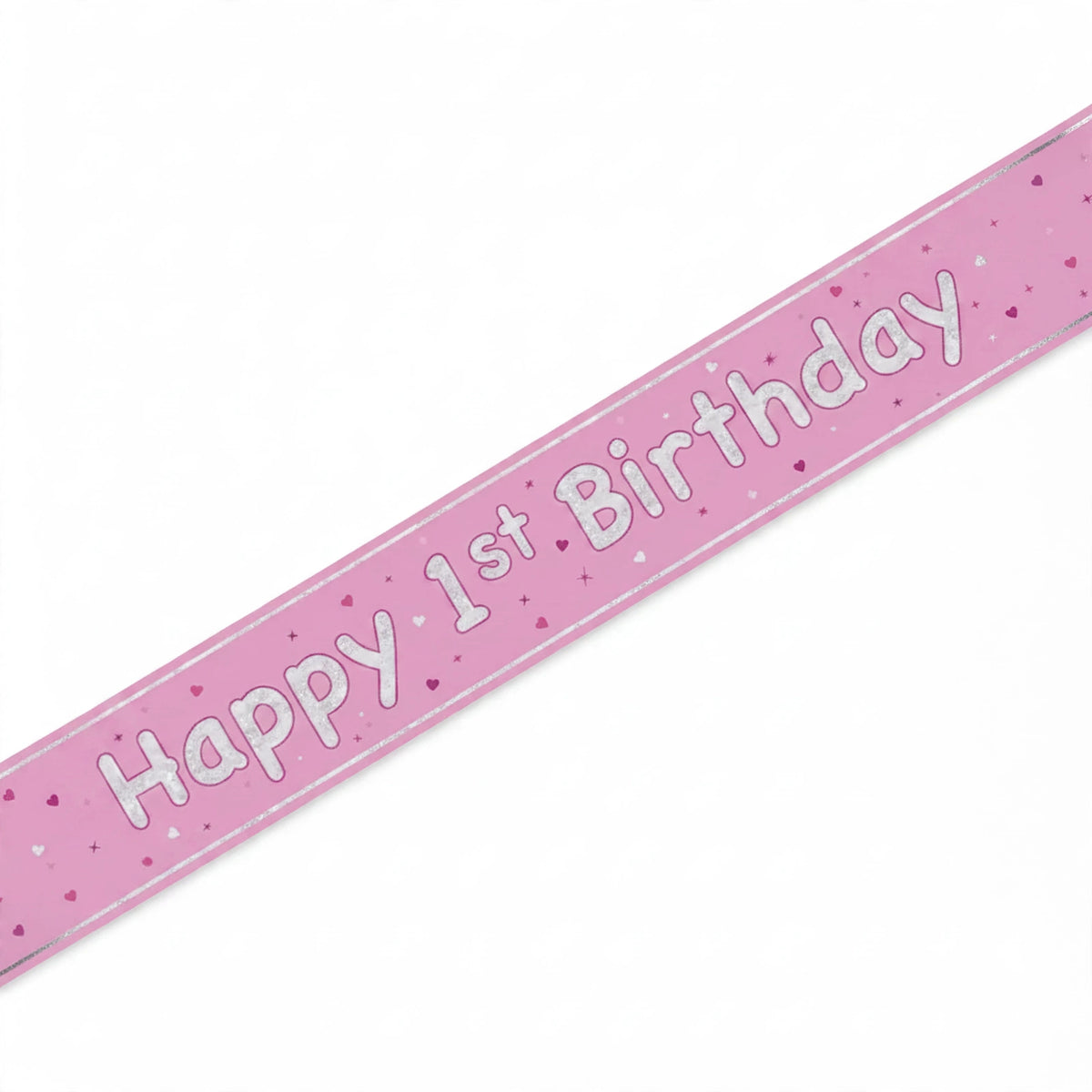 Pink Glitz Happy 1st Birthday prismatic foil banner 9ft long