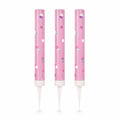 Three pink glitz ice fountain cake decorations with reflective dots on white