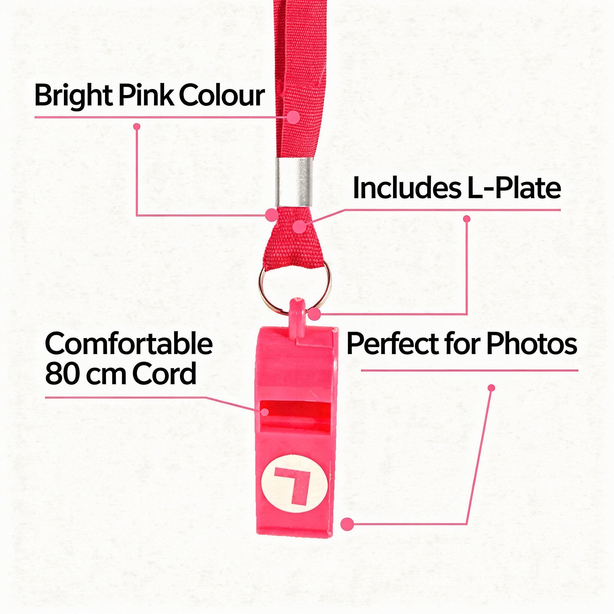 Pink Hen Party Whistles On A Cord With L-Plate 80 cm