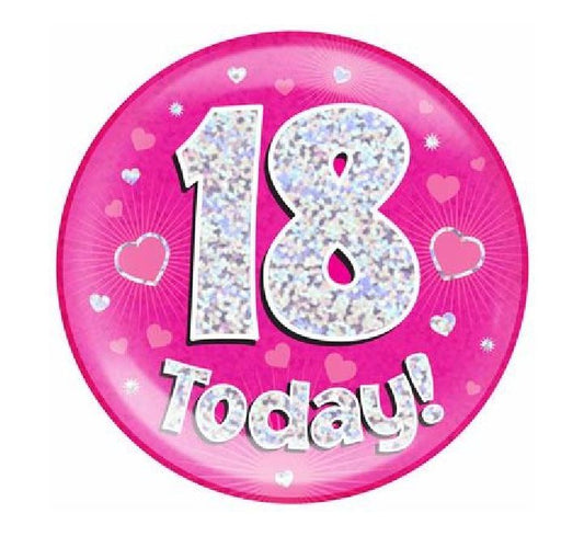 pink_18th_birthday_jumbo_badge_6_inches