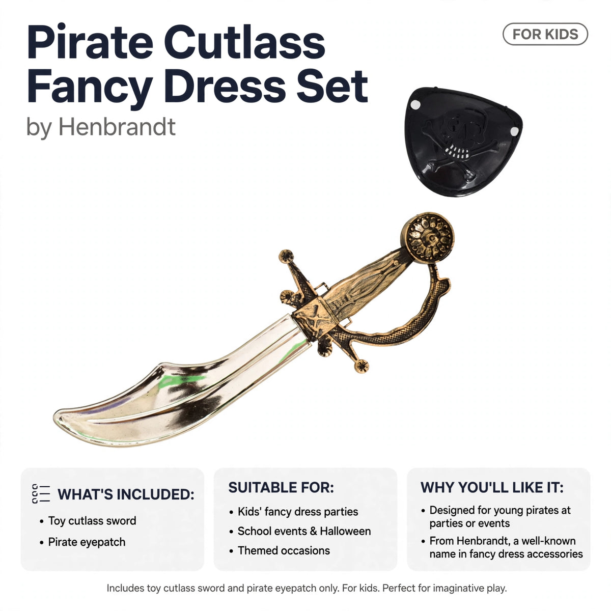 Pirate Cutlass Fancy Dress Set by Henbrandt designed for kids at fancy dress parties and events