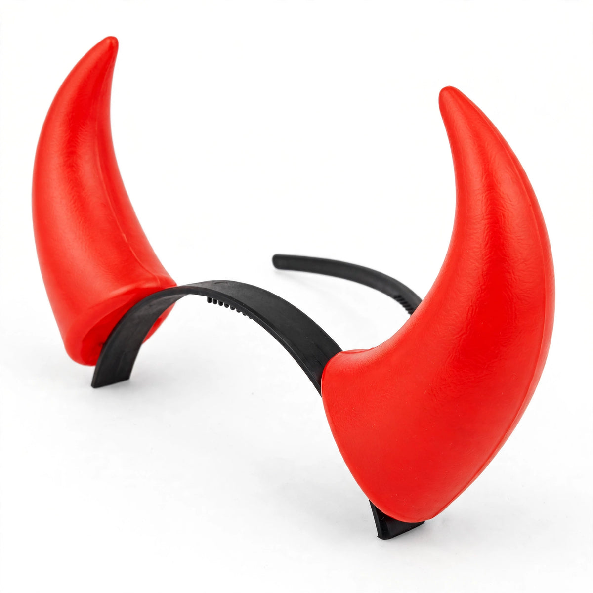 Detail view of the Red Devil Horns Headband showcasing its design