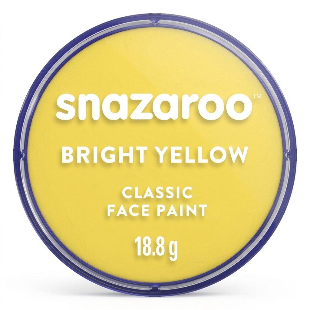 A round tin of Snazaroo Bright Yellow Classic Face Paint, 18.8g, shown against a plain white background.