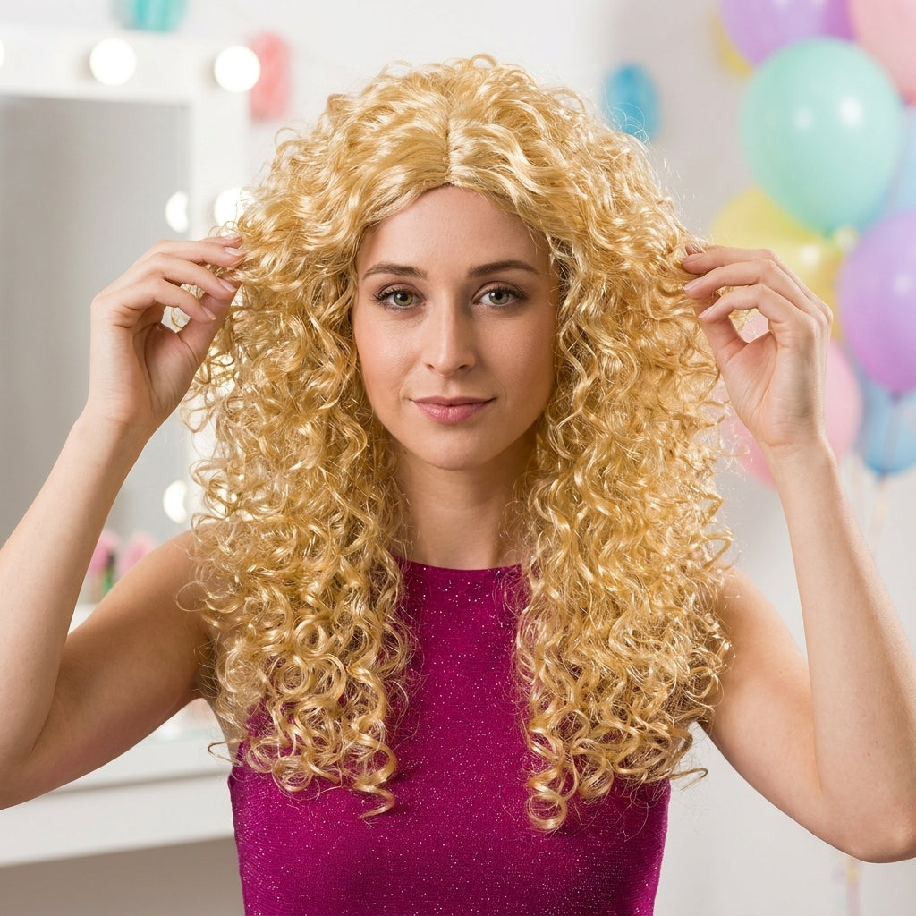 Womens Long Blonde Curly Wig