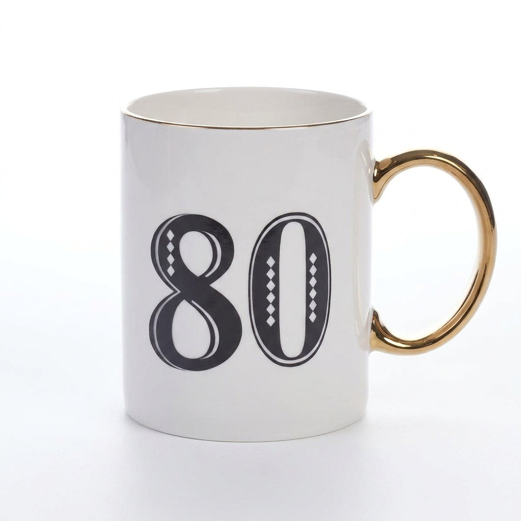 Art Deco Gift Mug Age 80 White/Blue/Gold Gift Boxed
