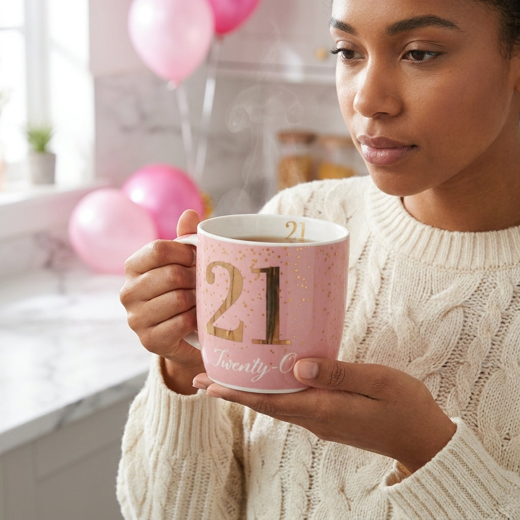 Boxed Birthday Gift Mug Age 21 Pink And Gold