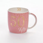 Boxed Birthday Gift Mug Age 50 Pink And Gold