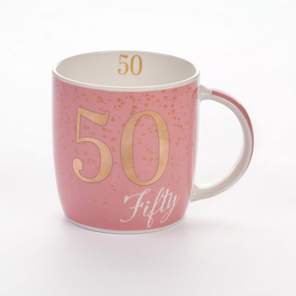 Boxed Birthday Gift Mug Age 50 Pink And Gold