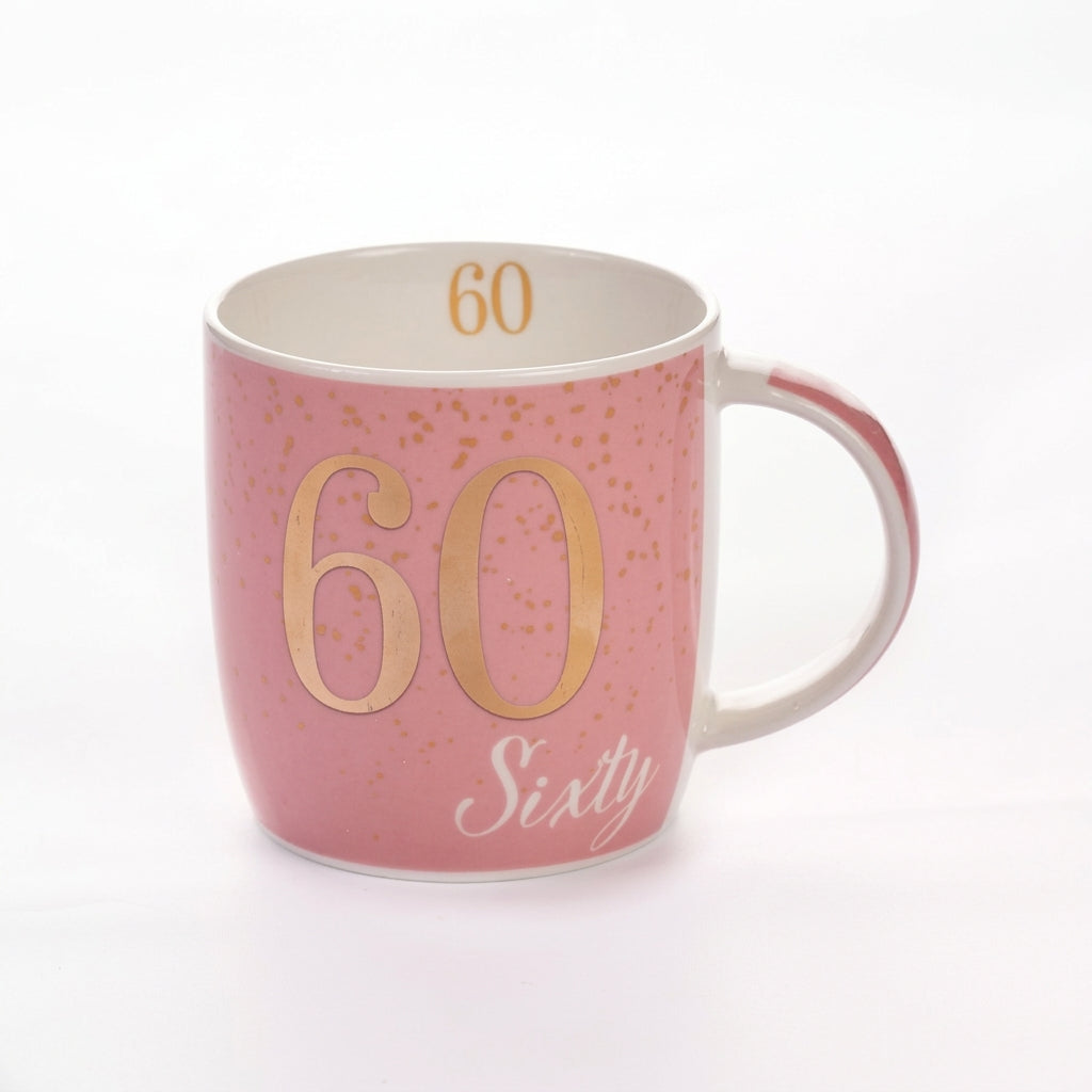 Boxed Birthday Gift Mug Age 60 Pink And Gold