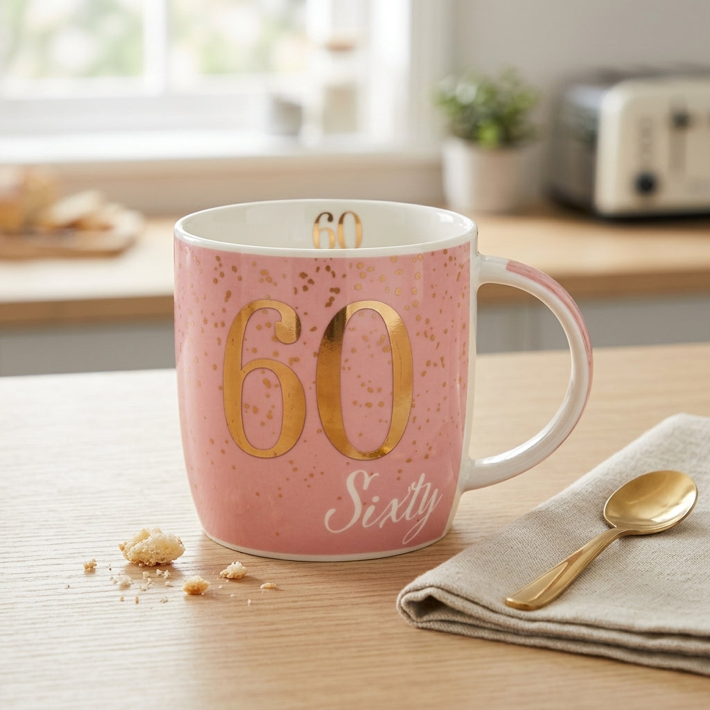 Boxed Birthday Gift Mug Age 60 Pink And Gold