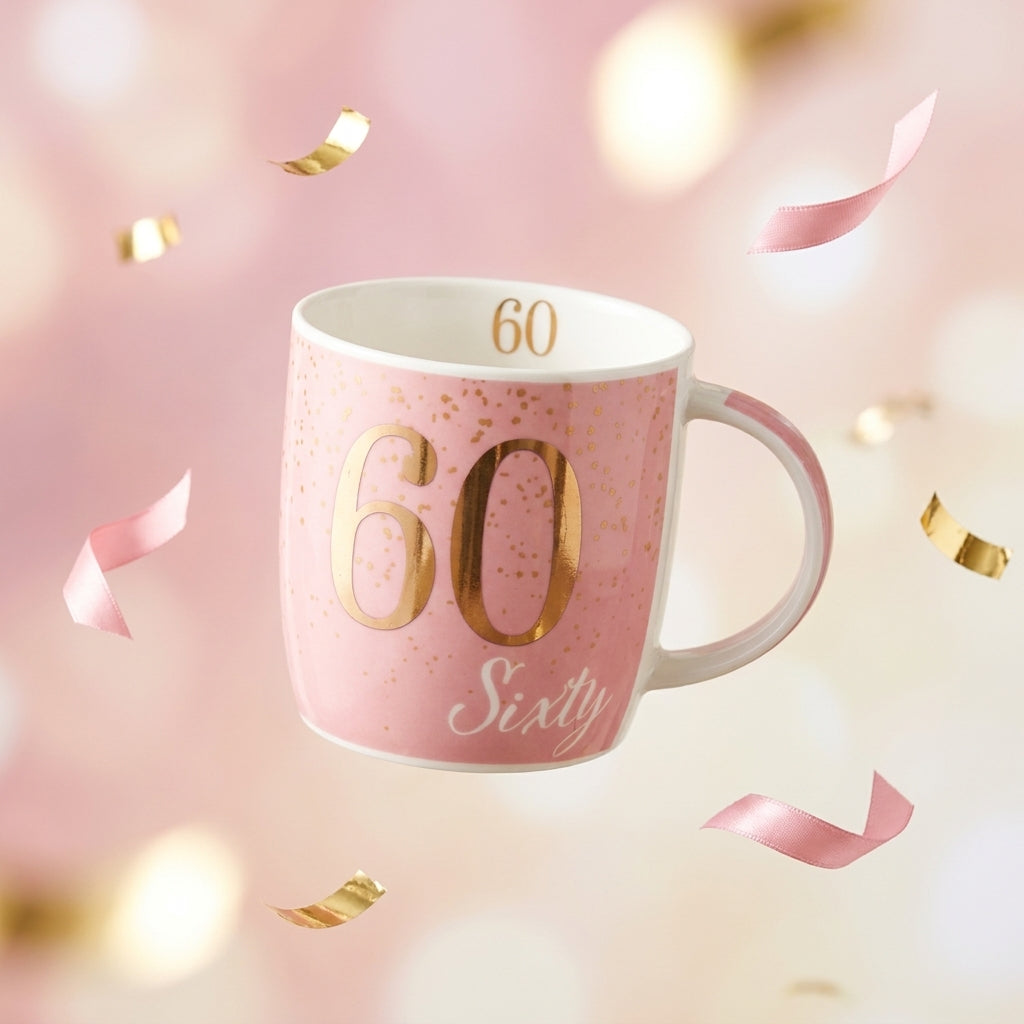 Boxed Birthday Gift Mug Age 60 Pink And Gold