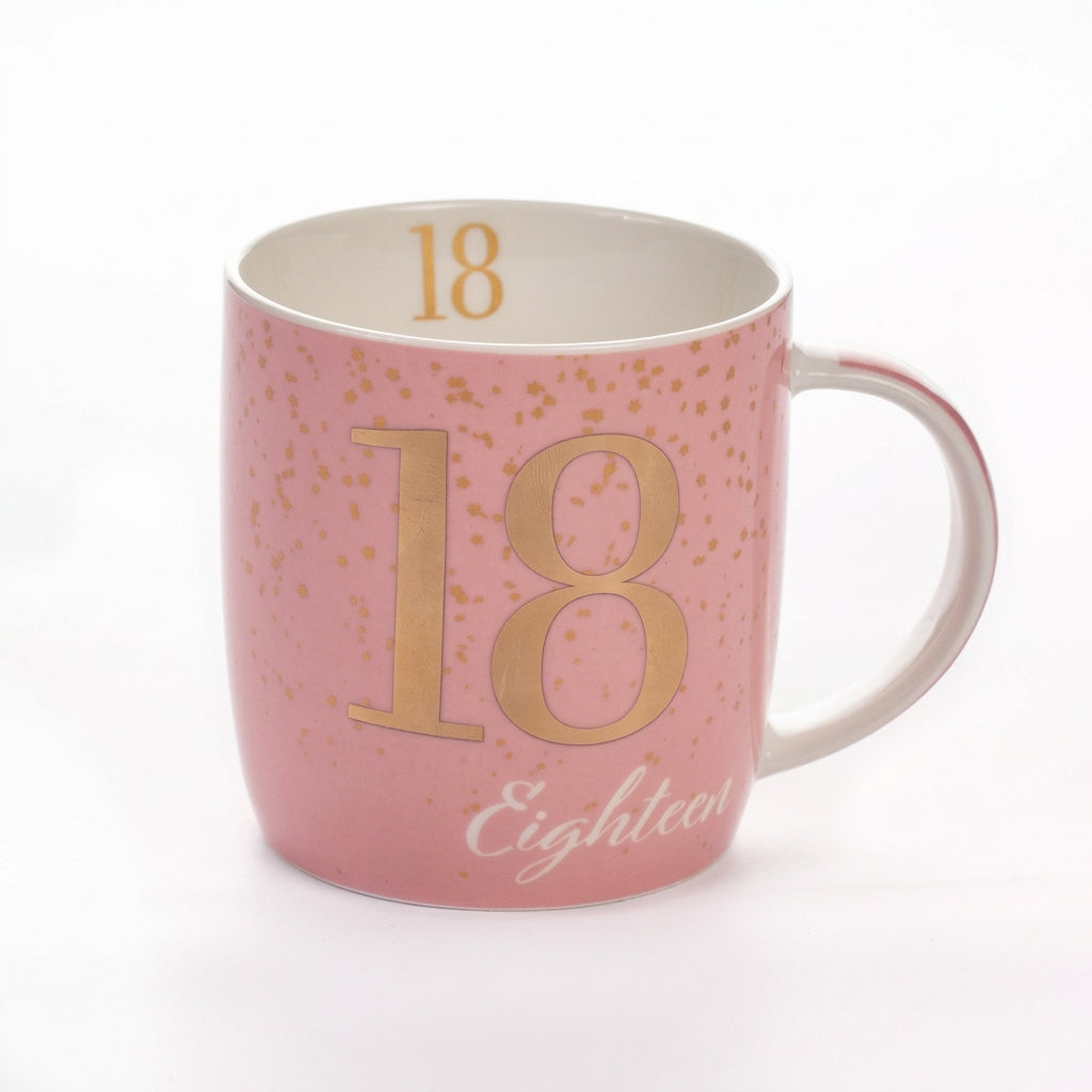 Boxed Birthday Gift Mug Age 18 Pink And Gold