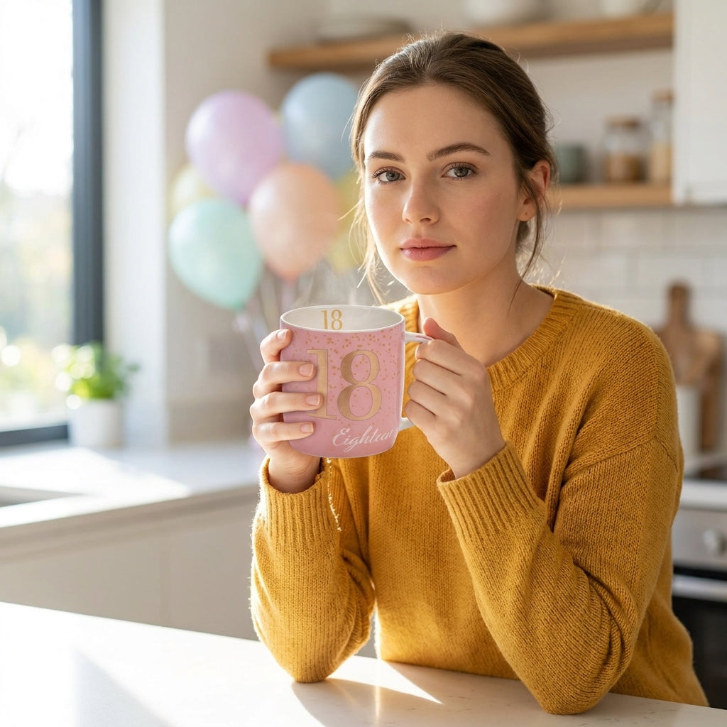Boxed Birthday Gift Mug Age 18 Pink And Gold