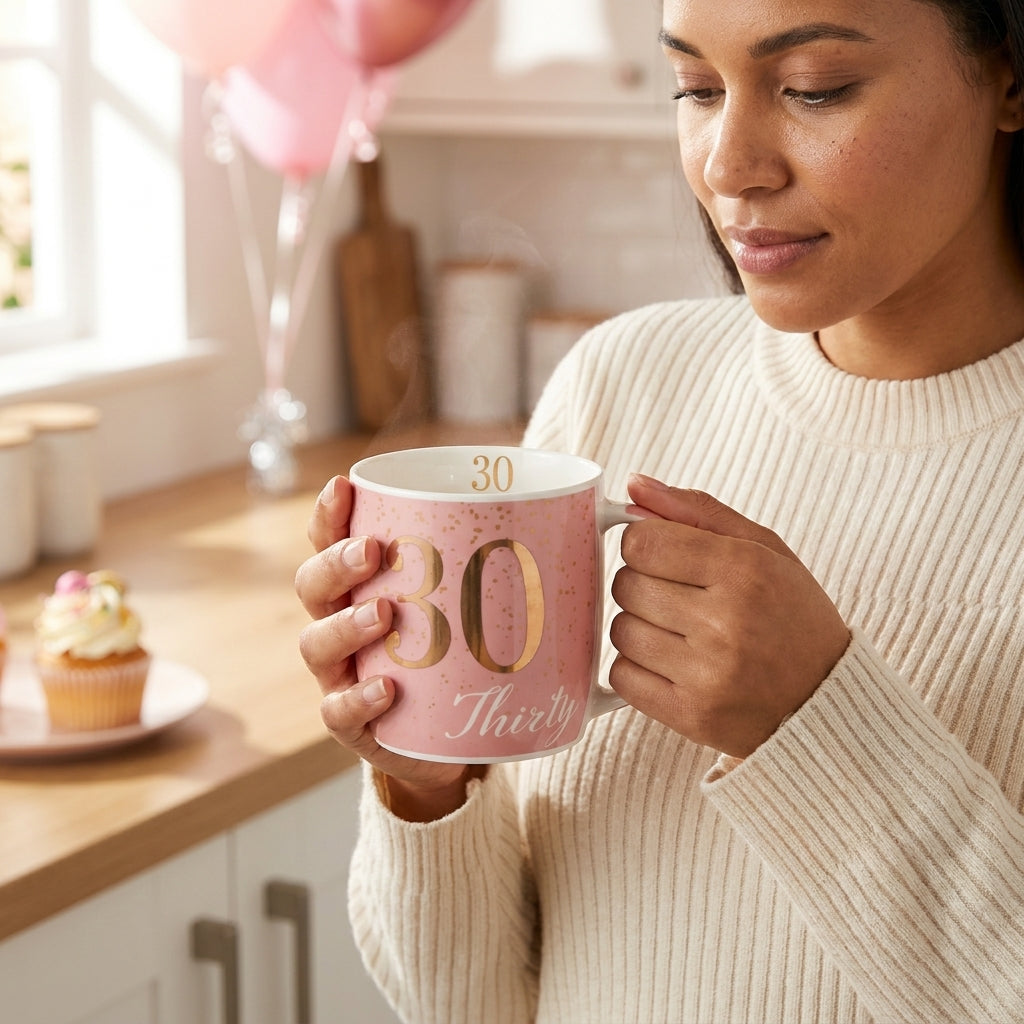Boxed Birthday Gift Mug Age 30 Pink And Gold