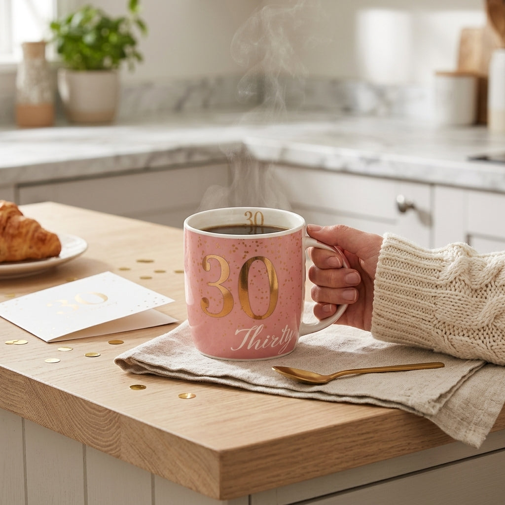Boxed Birthday Gift Mug Age 30 Pink And Gold