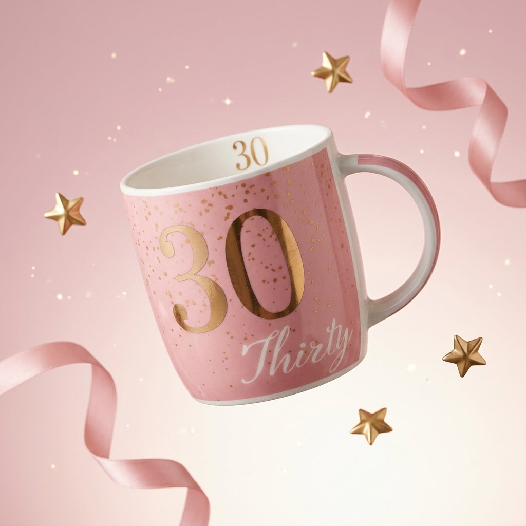 Boxed Birthday Gift Mug Age 30 Pink And Gold