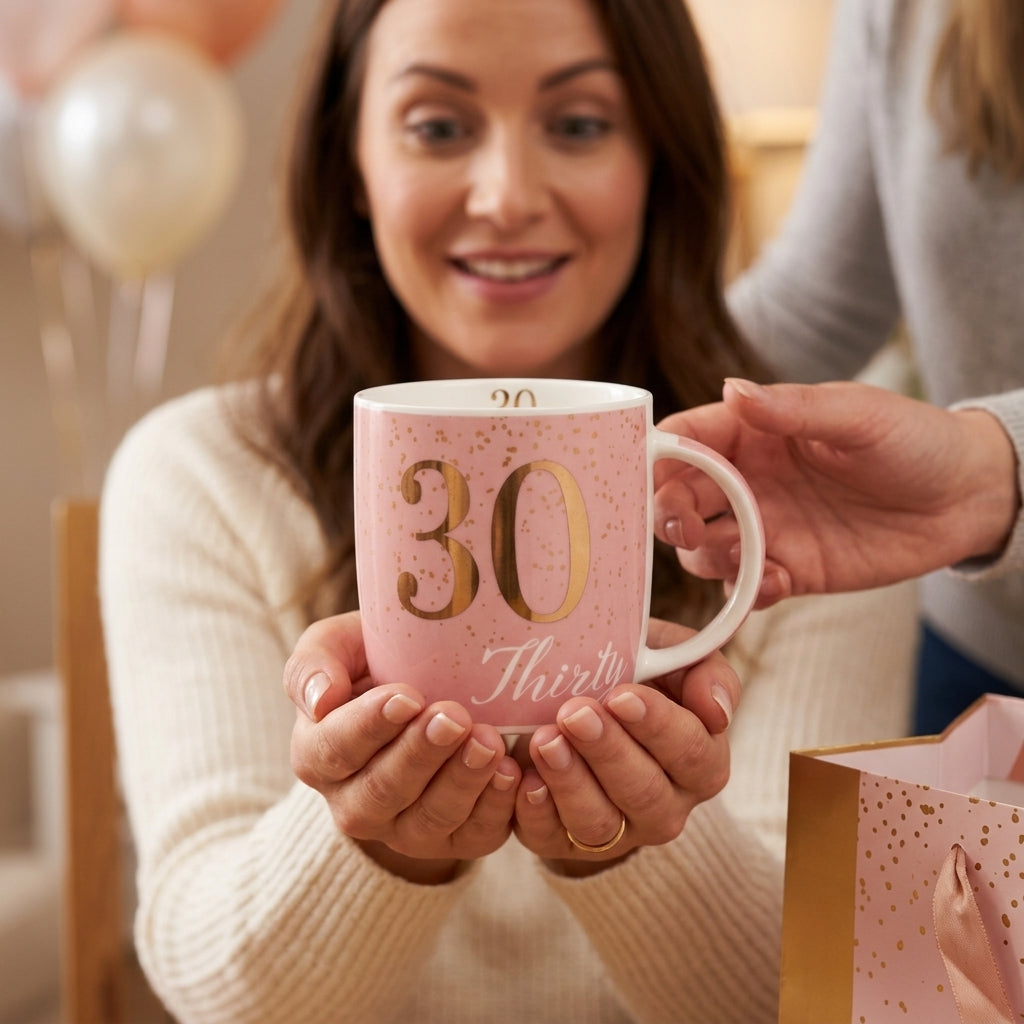 Boxed Birthday Gift Mug Age 30 Pink And Gold