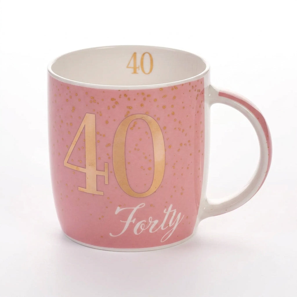 Boxed Birthday Gift Mug Age 40 Pink And Gold