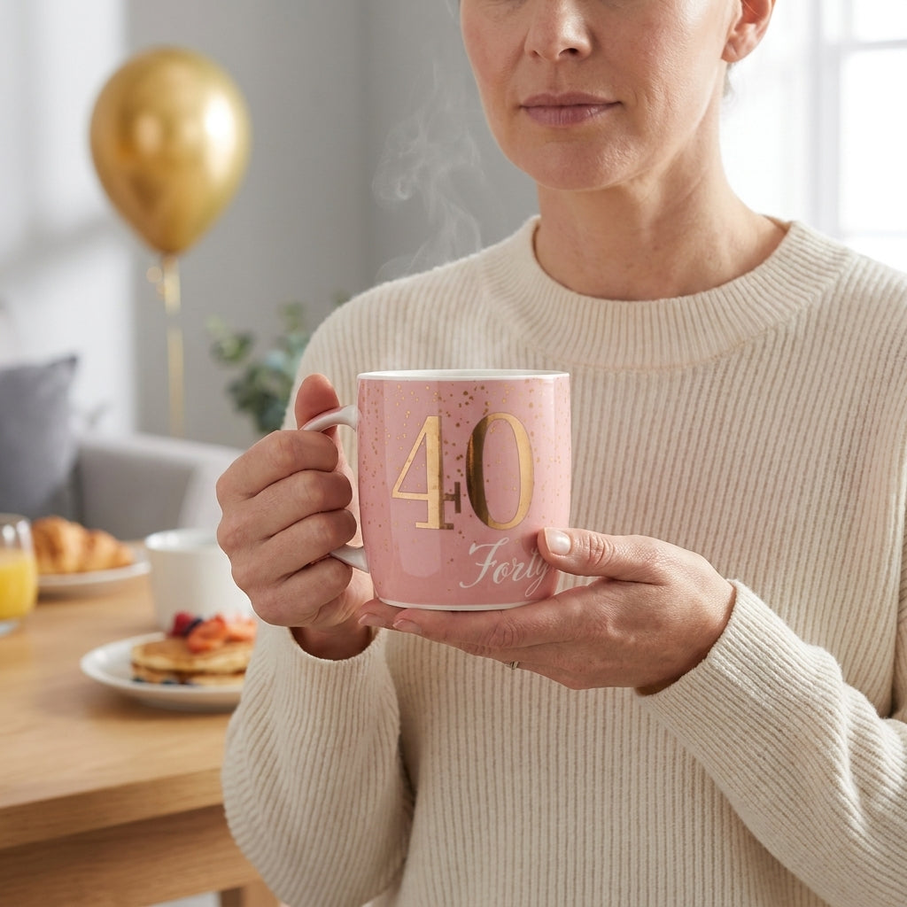 Boxed Birthday Gift Mug Age 40 Pink And Gold