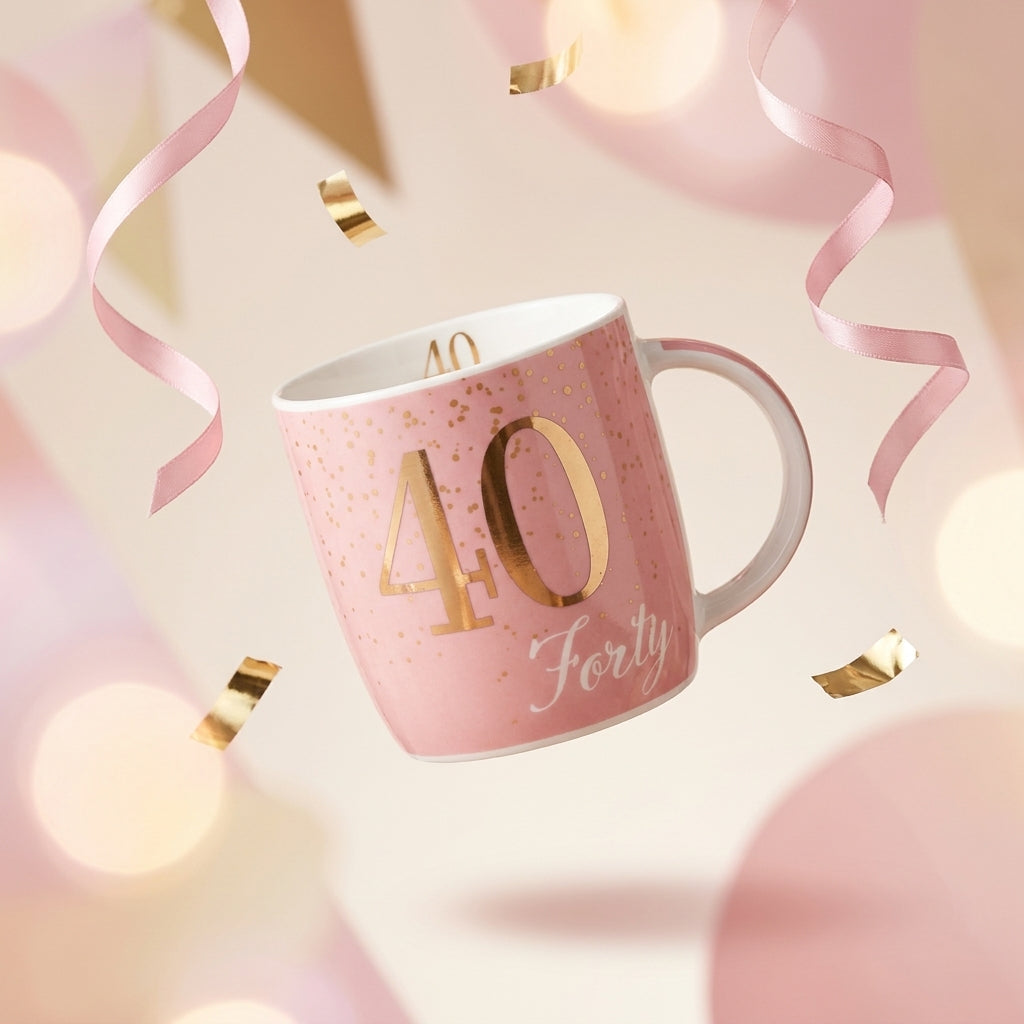 Boxed Birthday Gift Mug Age 40 Pink And Gold