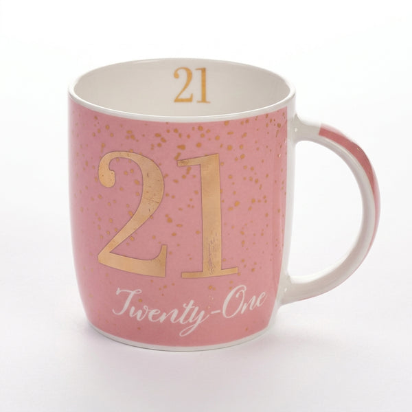 Boxed Birthday Gift Mug Age 21 Pink And Gold