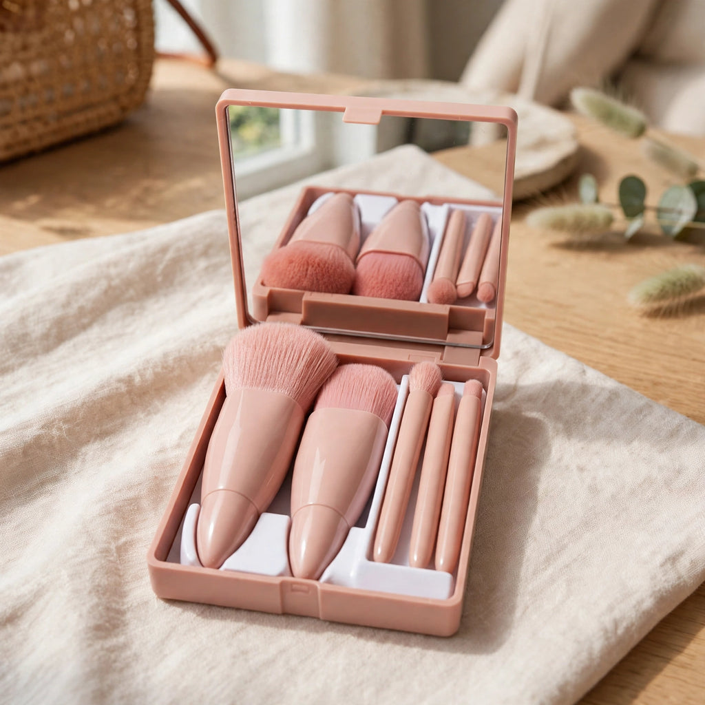 Portable Makeup Brush Set displayed ready for travel or quick makeup touch-ups