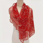 Womens Mushroom-Edged Design Long Scarf Red