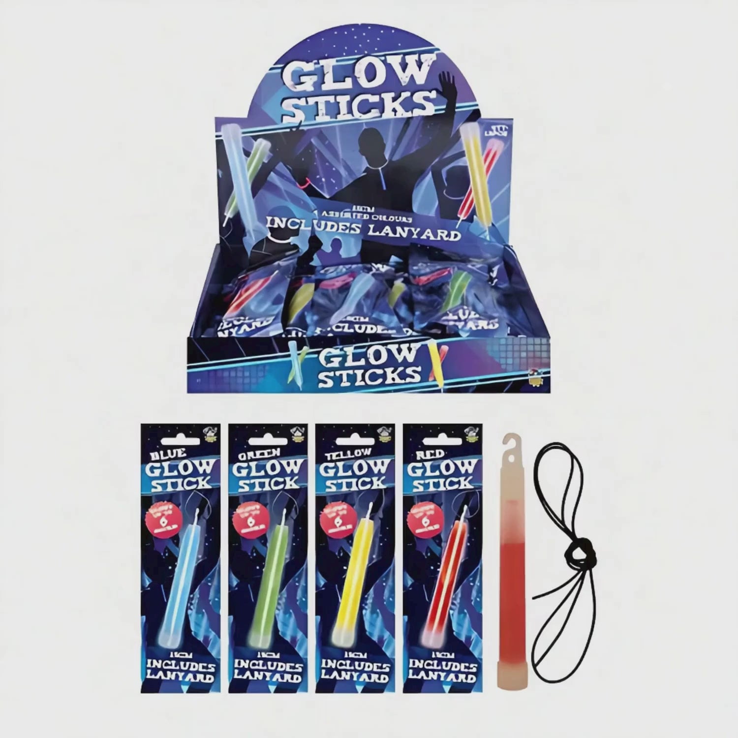 Glow Sticks With Lanyards 15cm Assorted Colours