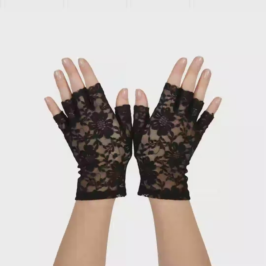 Women's Black Lace Short Gloves