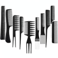 Ten pack professional hair comb set with assorted black combs