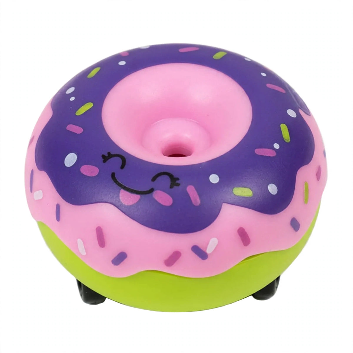 Close-up view of the doughnut-shaped pull-back racing car toy