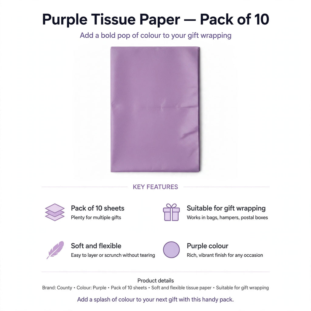 Features pack of 10 soft and flexible purple tissue paper sheets for gift wrapping