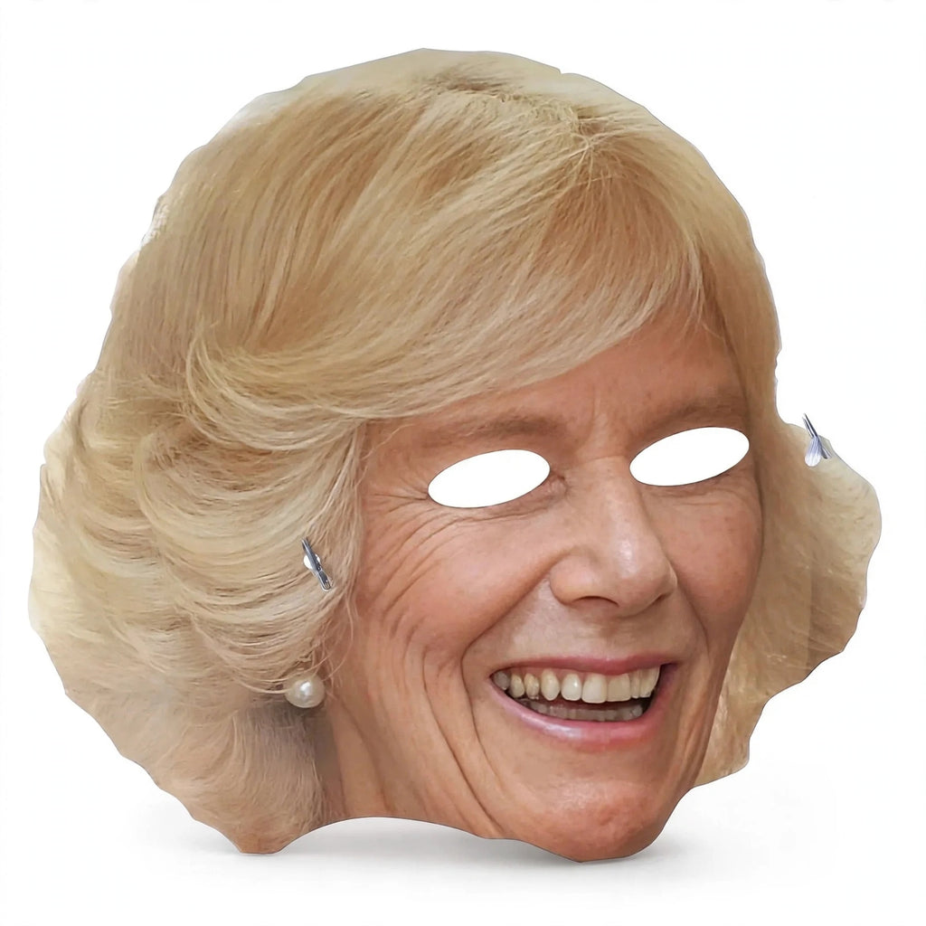 Queen Consort Camilla cardboard fancy dress face mask with photographic likeness